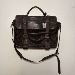 FRYE Men's Logan Flap Briefcase Pressed Nubuck Leather Brown work professional